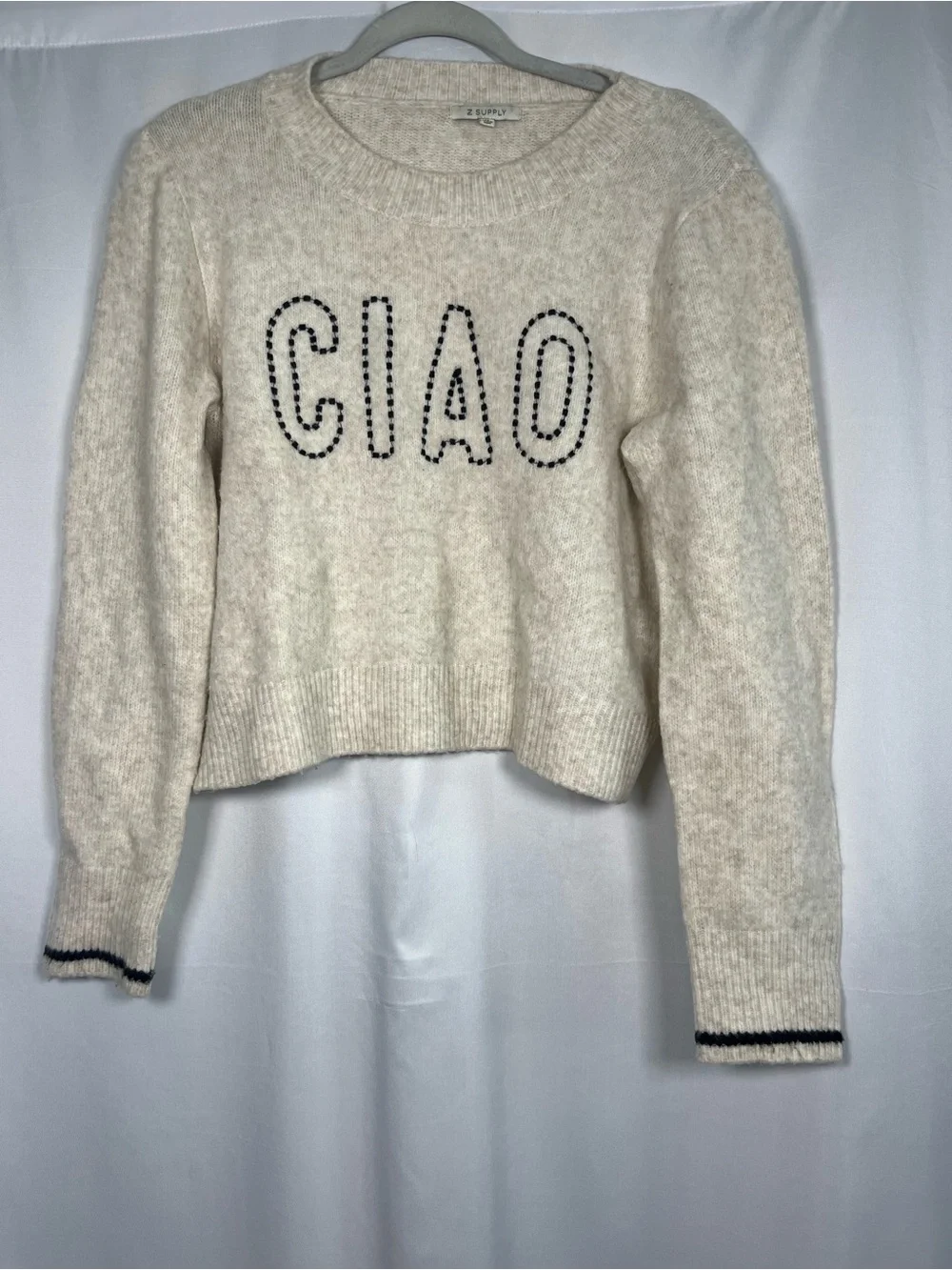 Z supply Milan CIAO ribbed crew sweater light oatmeal size m